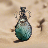 Banded Agate Copper Wire Wrapped Pendant