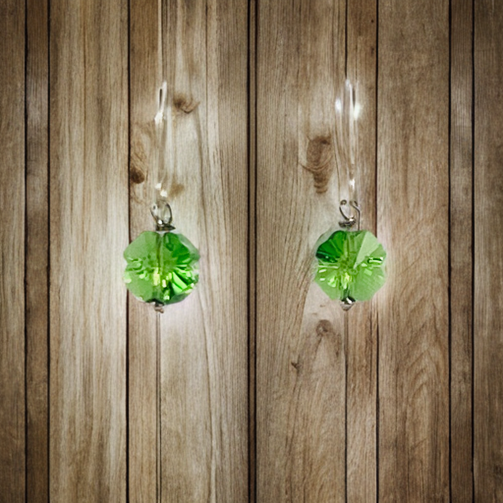 Green Crystal Clover Earrings