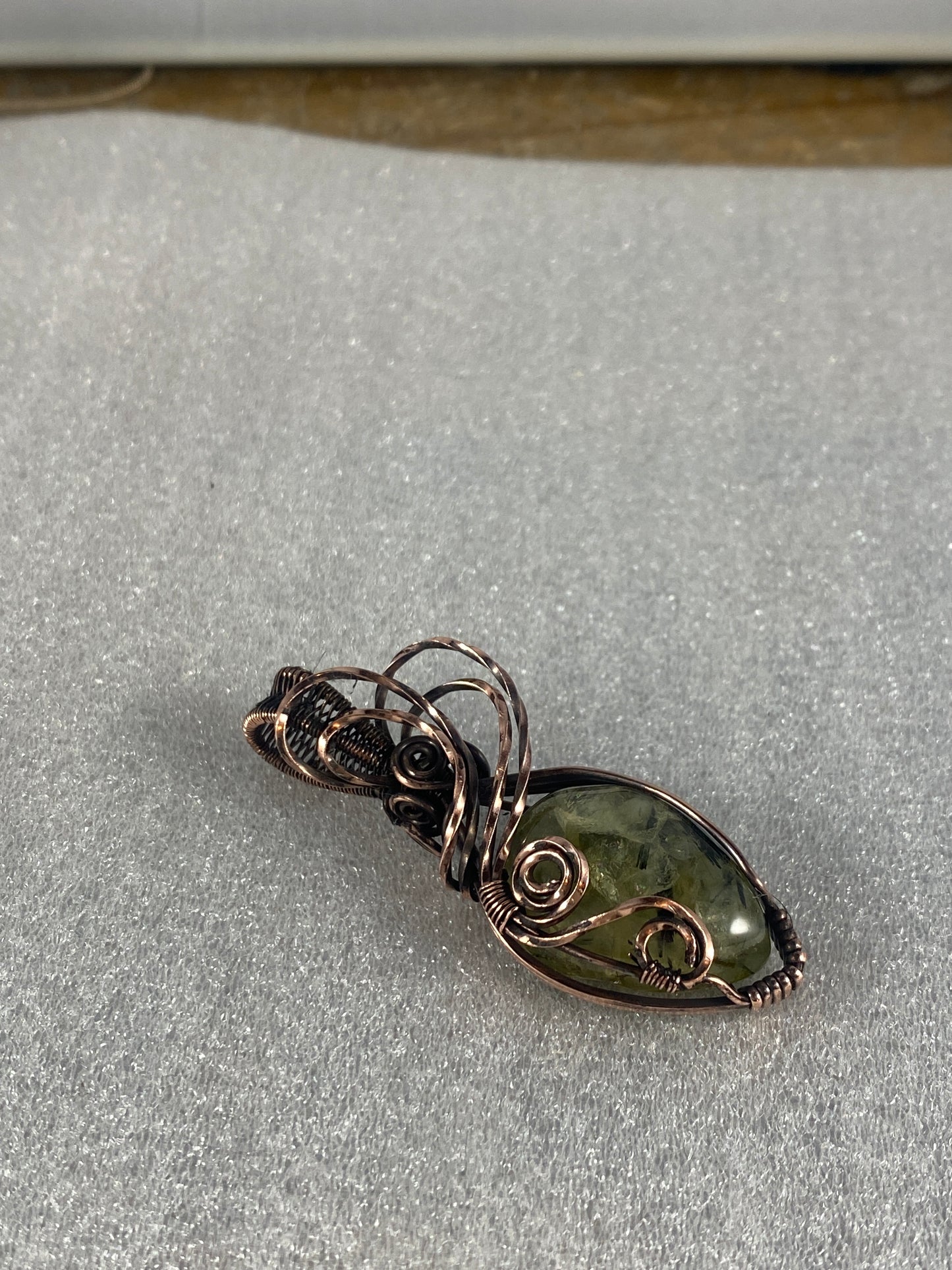 Antique Copper Wire Wrapped Prehnite Pendant