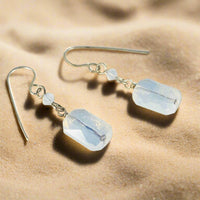 White Opal Emerald Cut Crystal Earrings