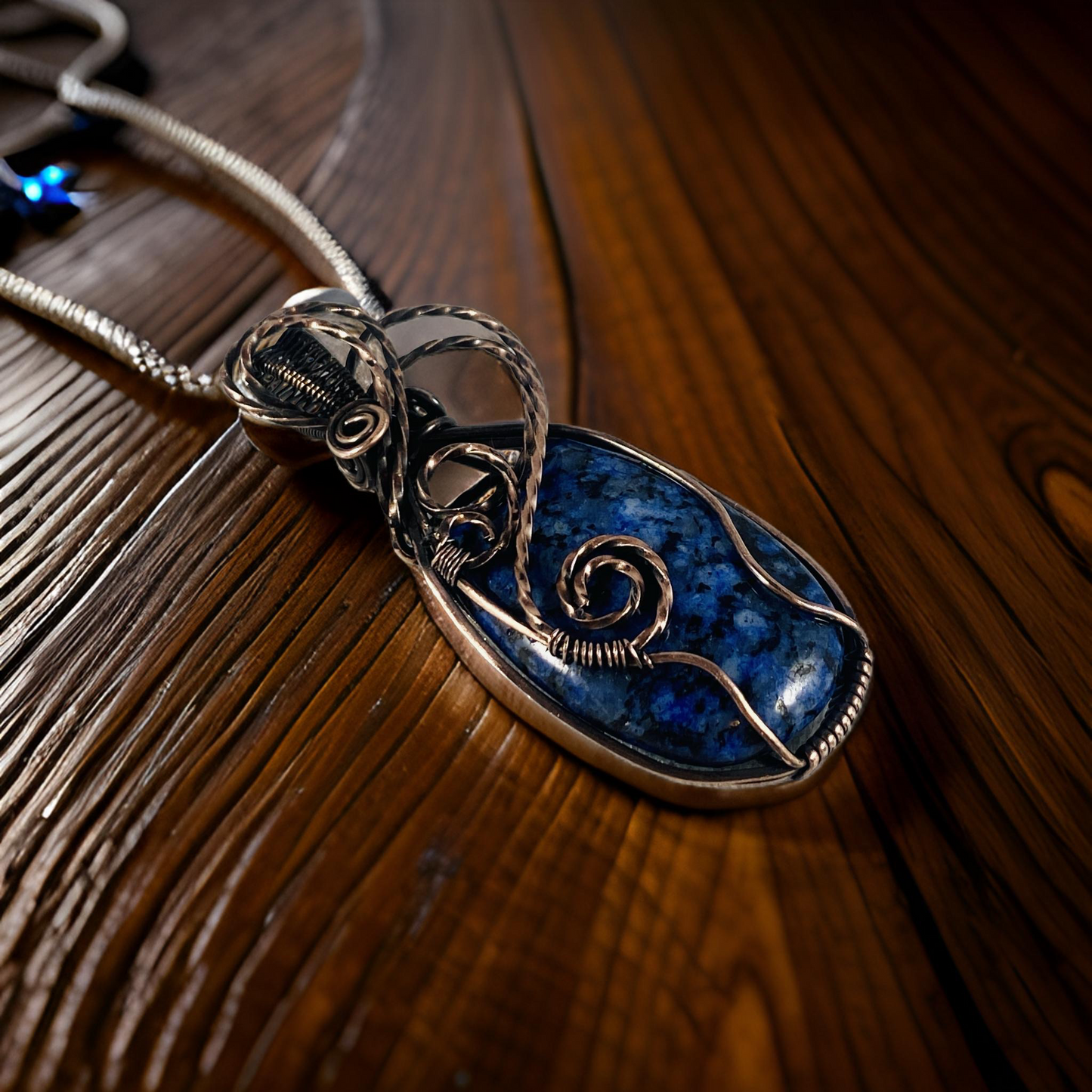 Antique Copper Lapis Wire Wrapped Pendant