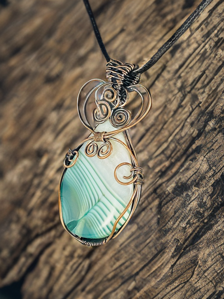 Banded Agate Copper Wire Wrapped Pendant