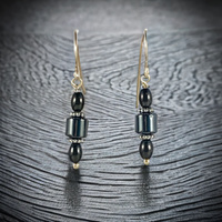 Hematite Barrel Earrings Long