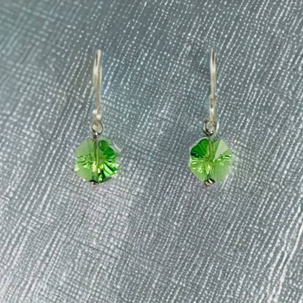 Green Crystal Clover Earrings