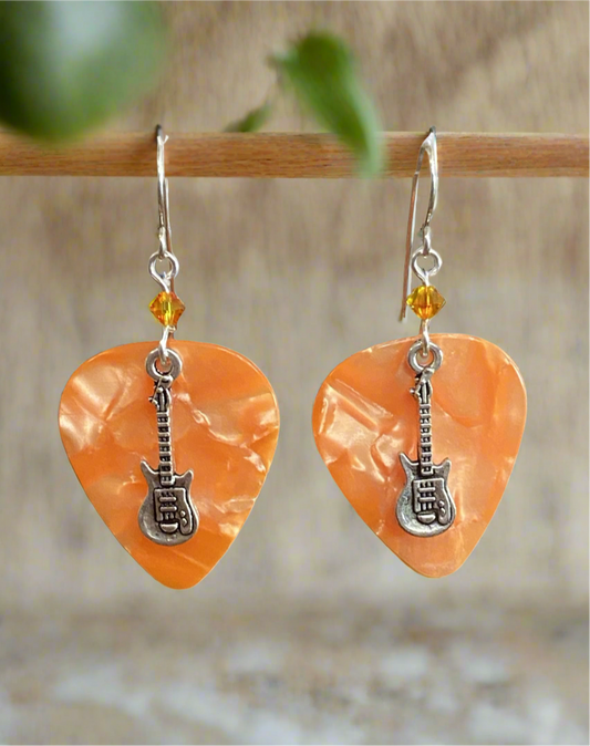 Orange Guitar Pick Earrings