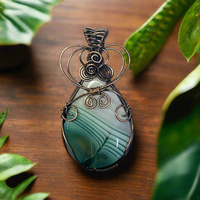 Banded Agate Copper Wire Wrapped Pendant