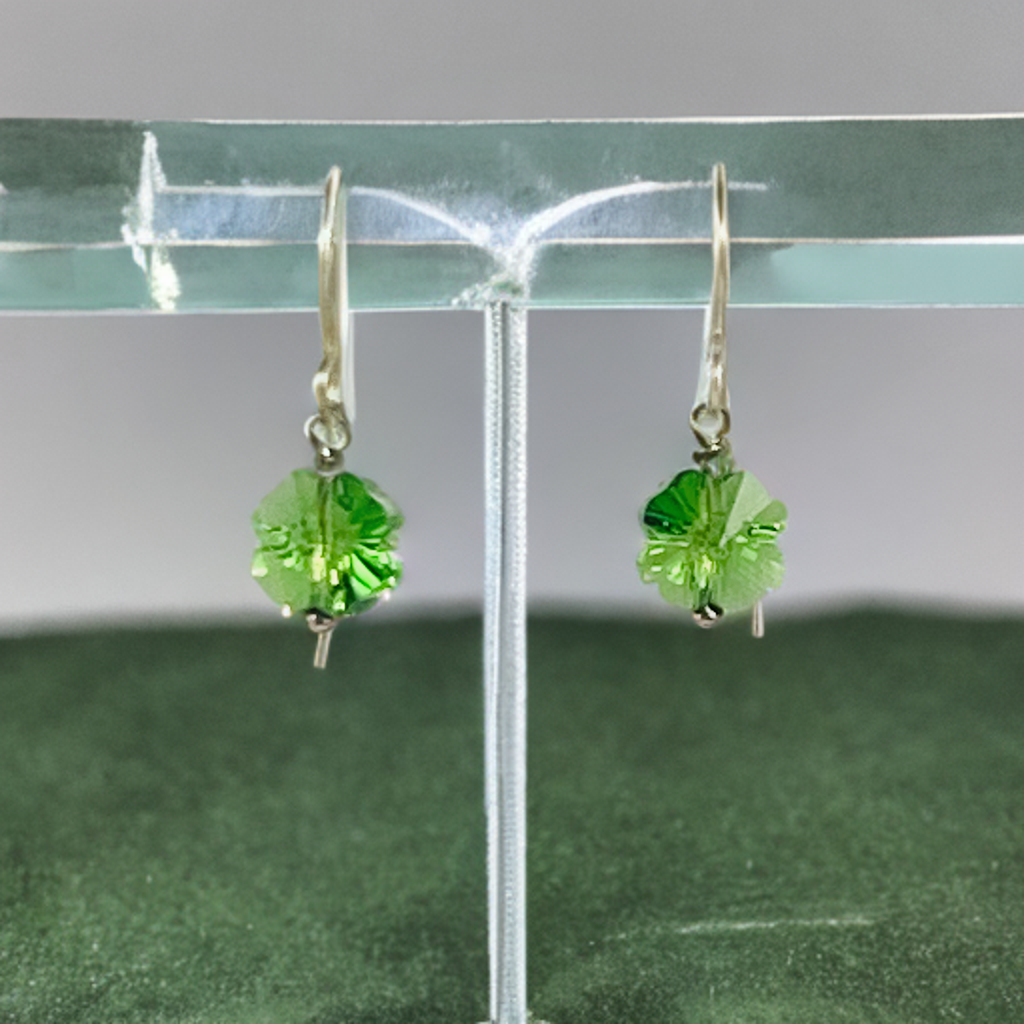 Green Crystal Clover Earrings