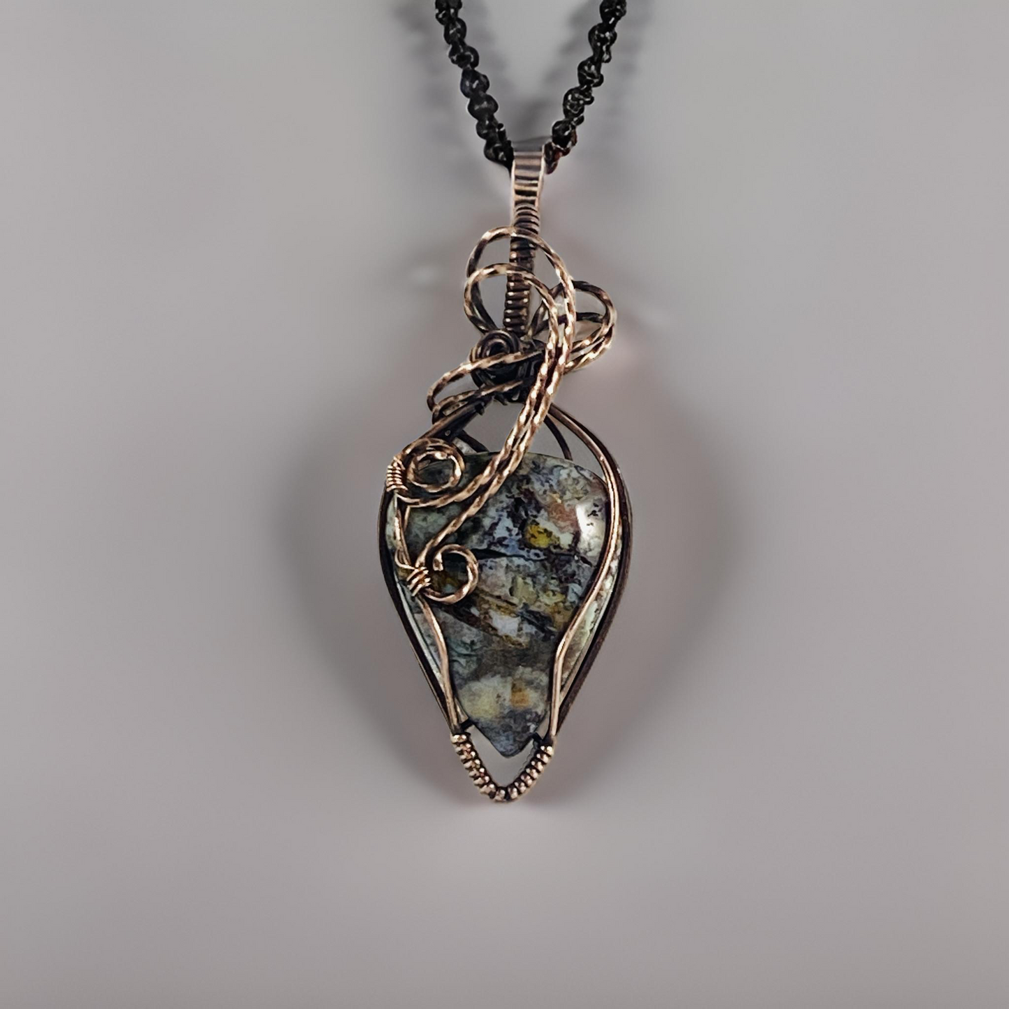 Antique Copper Wire Wrapped Jasper Pendant