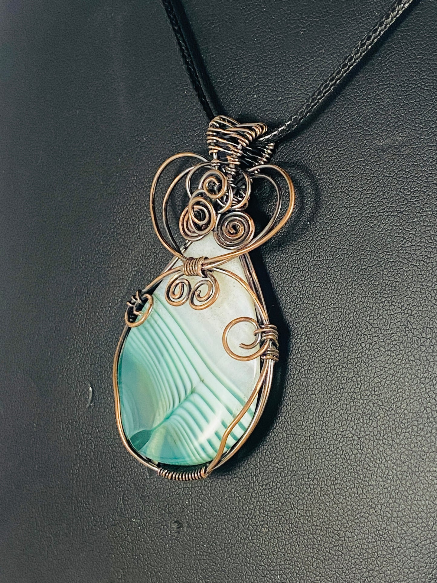 Banded Agate Copper Wire Wrapped Pendant