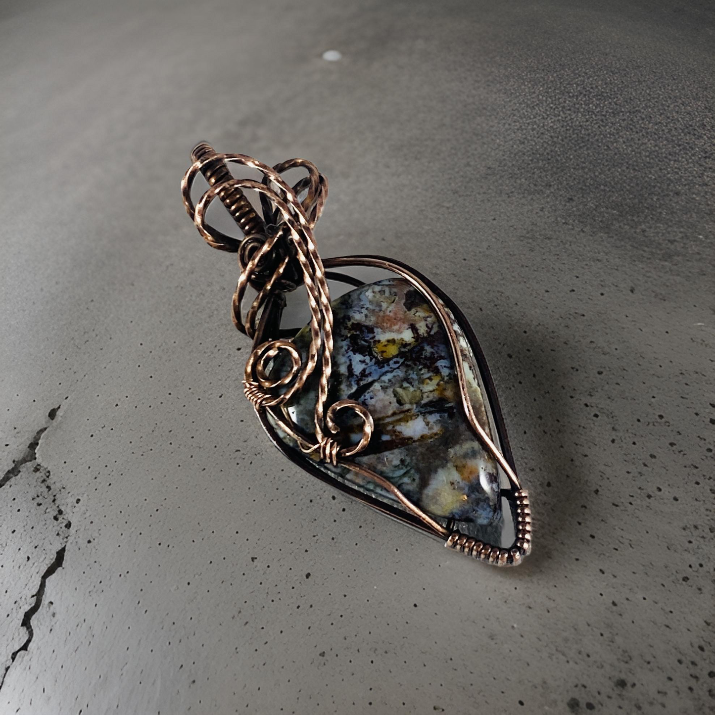 Antique Copper Wire Wrapped Jasper Pendant