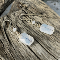 White Opal Emerald Cut Crystal Earrings