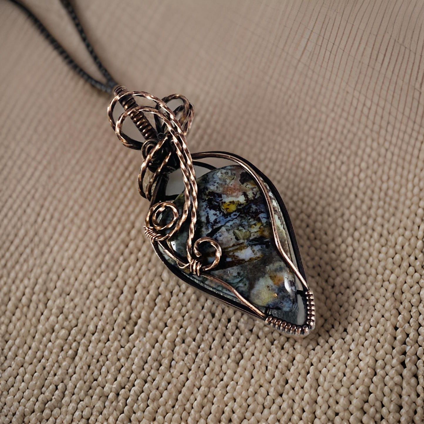 Antique Copper Wire Wrapped Jasper Pendant