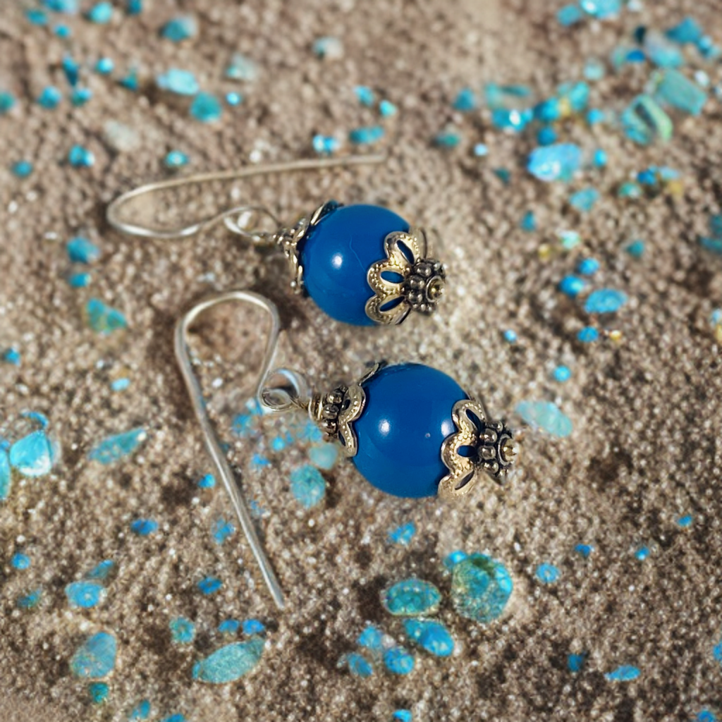 Short Blue Pearl Earrings