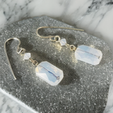 White Opal Emerald Cut Crystal Earrings