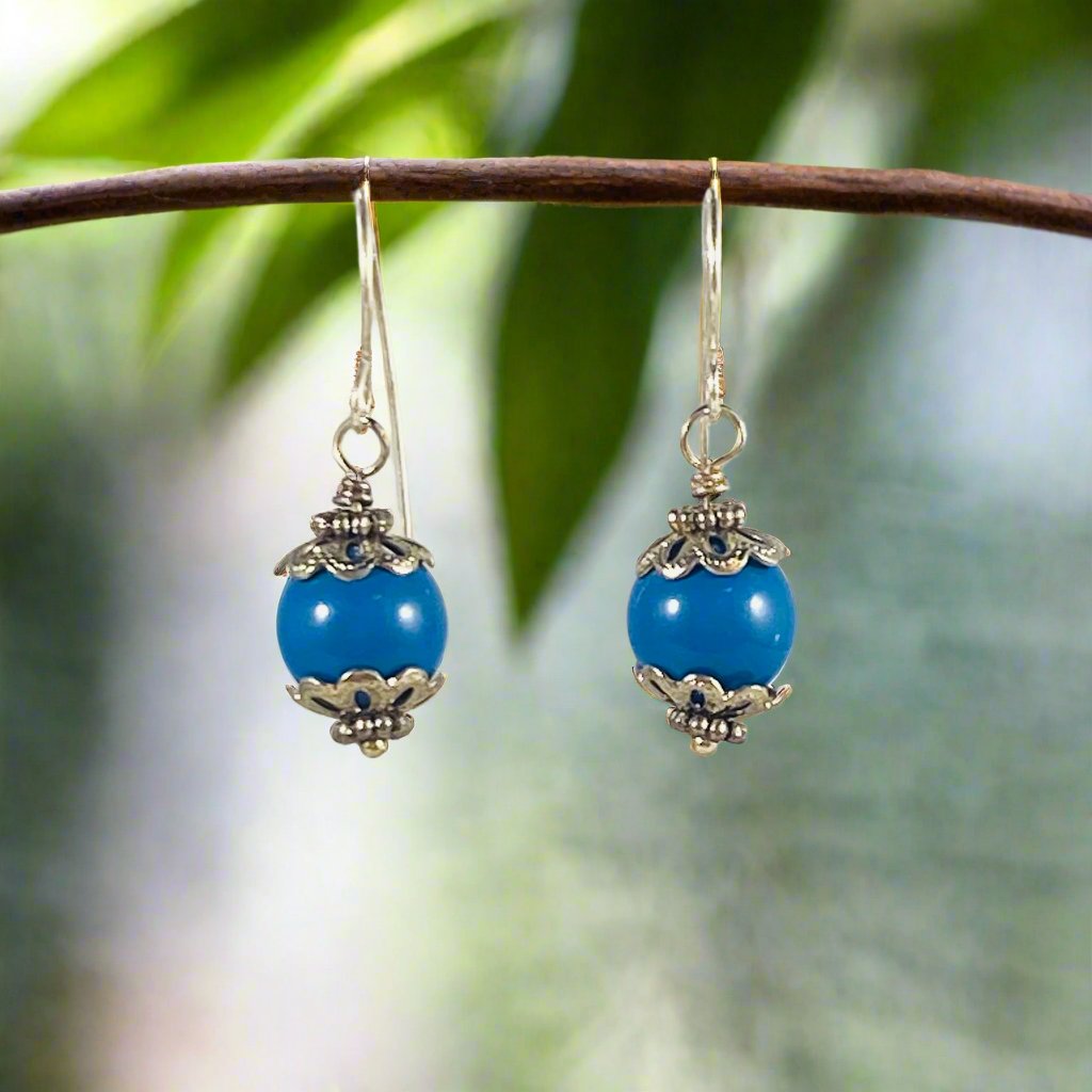 Short Blue Pearl Earrings