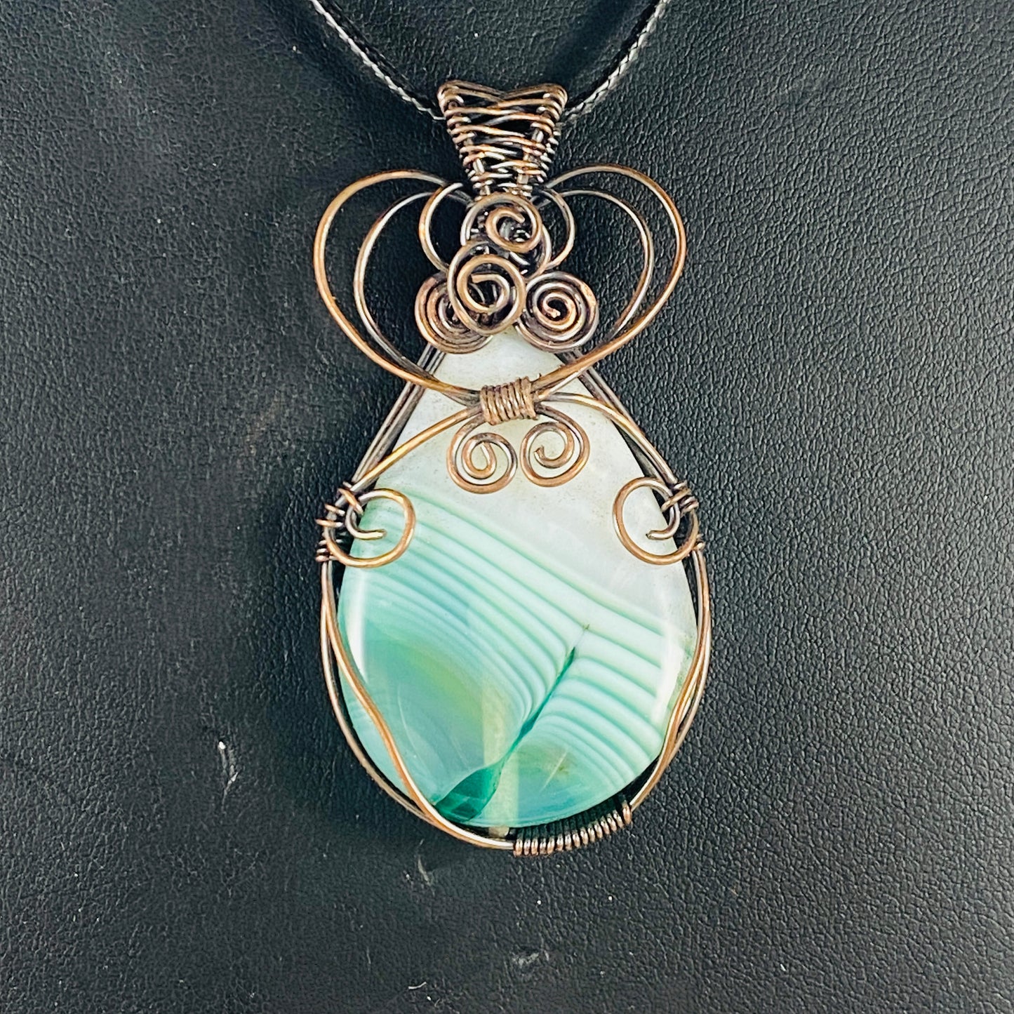 Banded Agate Copper Wire Wrapped Pendant