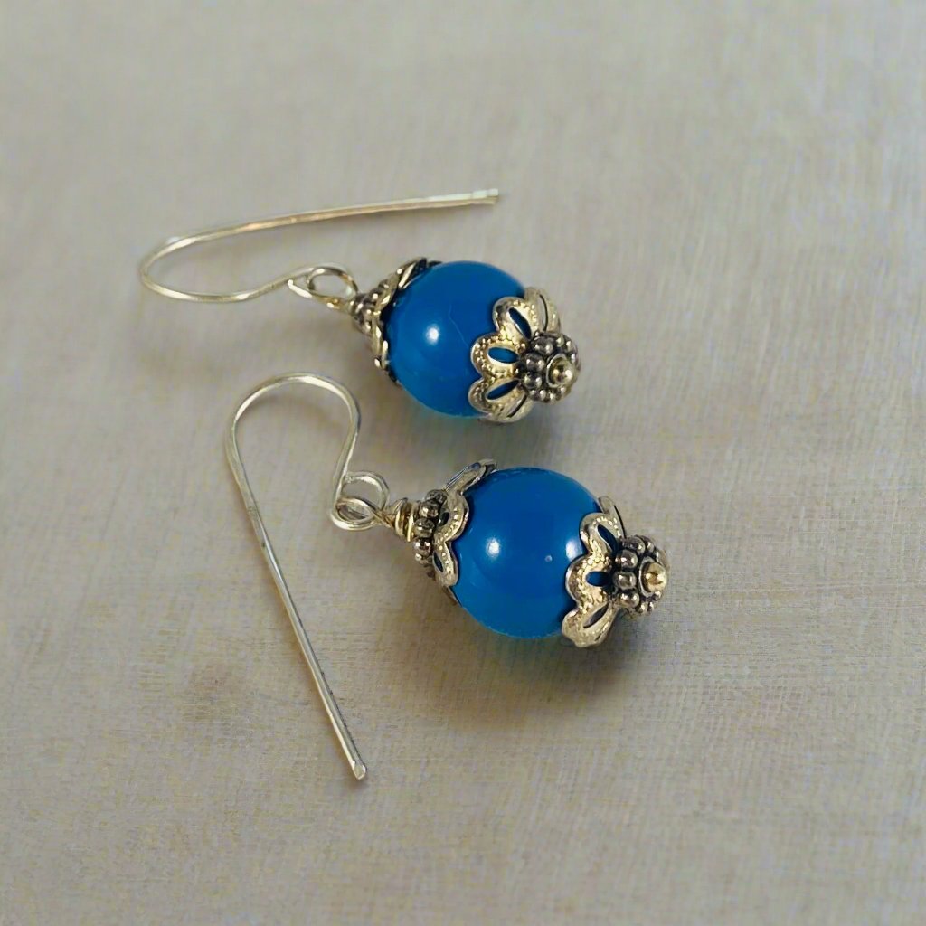 Short Blue Pearl Earrings