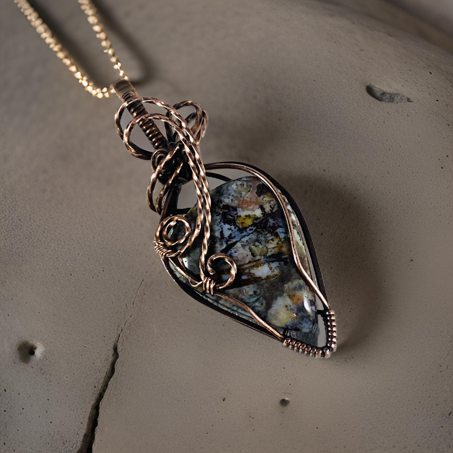 Antique Copper Wire Wrapped Jasper Pendant