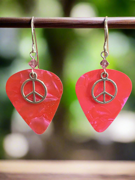 Pink Peace Pick Earrings