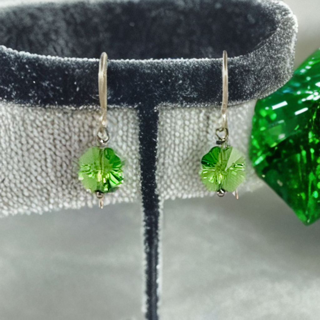 Green Crystal Clover Earrings