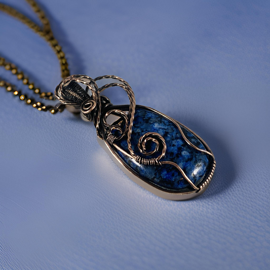 Antique Copper Lapis Wire Wrapped Pendant