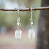 White Opal Emerald Cut Crystal Earrings