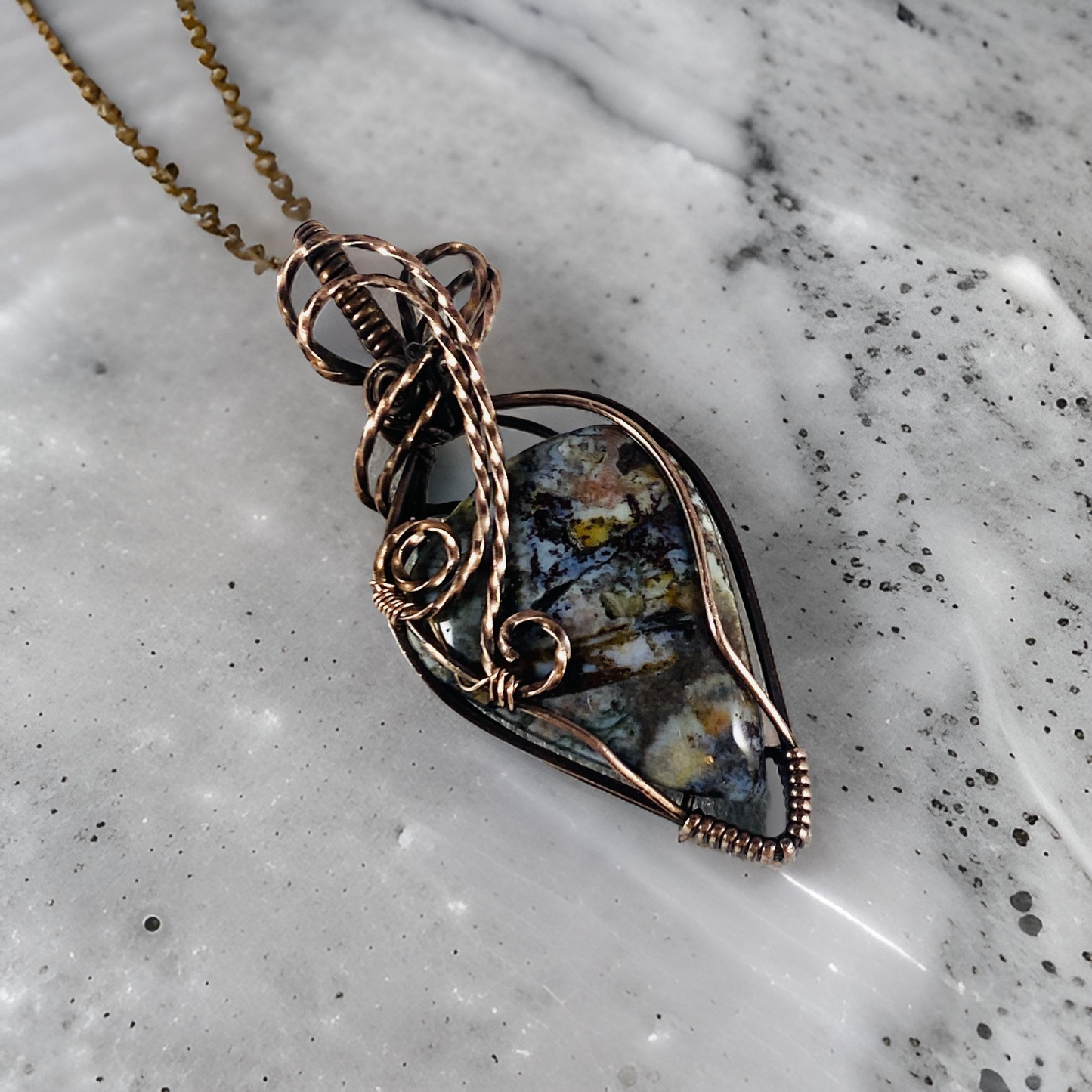 Antique Copper Wire Wrapped Jasper Pendant