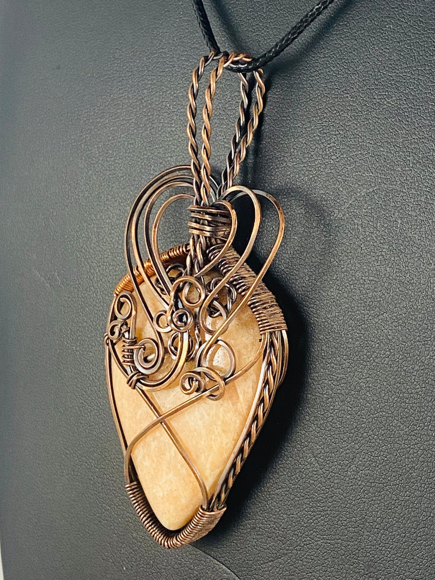 Peach Moonstone Copper Wire Wrapped Pendant