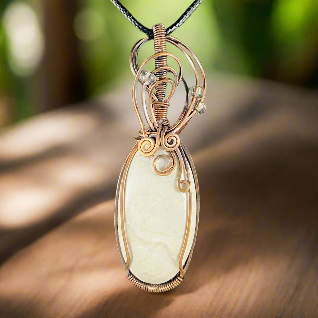 Copper Wire Wrapped White Howlite