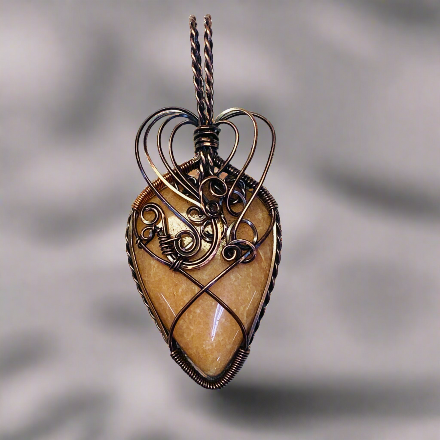 Peach Moonstone Copper Wire Wrapped Pendant