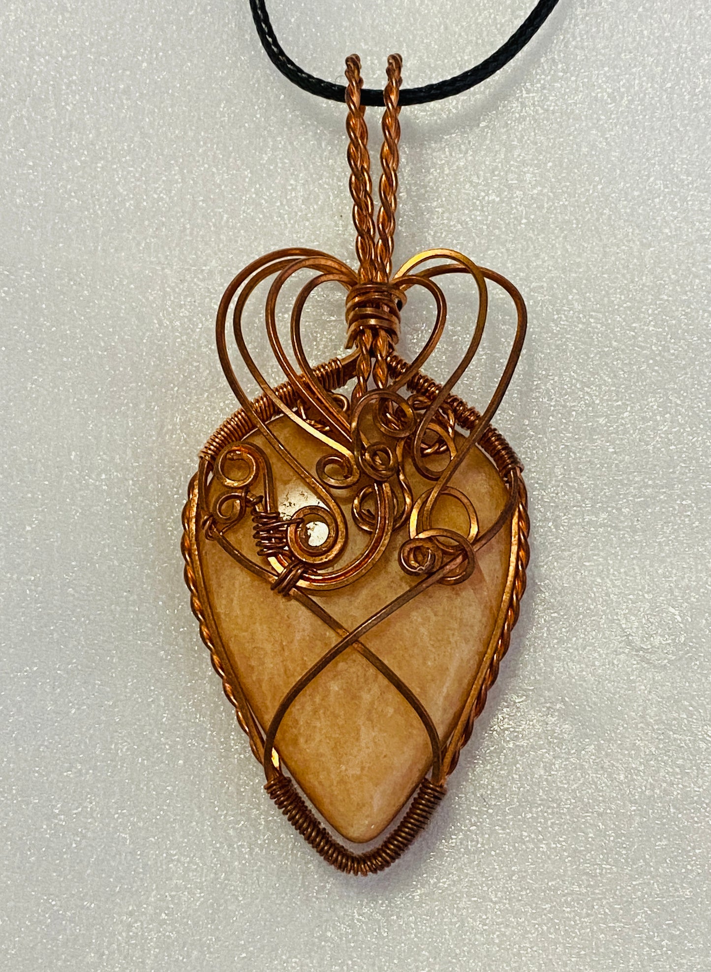 Peach Moonstone Copper Wire Wrapped Pendant