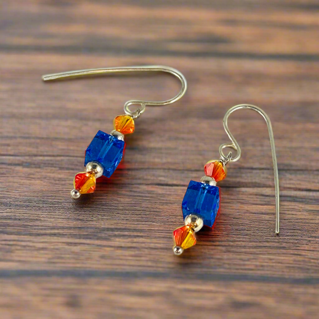 Orange and Blue Crystal Earrings