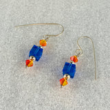 Orange and Blue Crystal Earrings