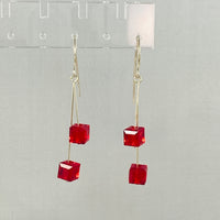 Red Crystal Cube Earrings