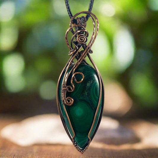 Antique Copper Malachite Wire Wrapped Pendant