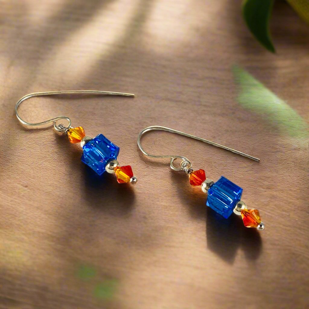 Orange and Blue Crystal Earrings