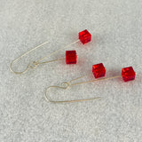 Red Crystal Cube Earrings