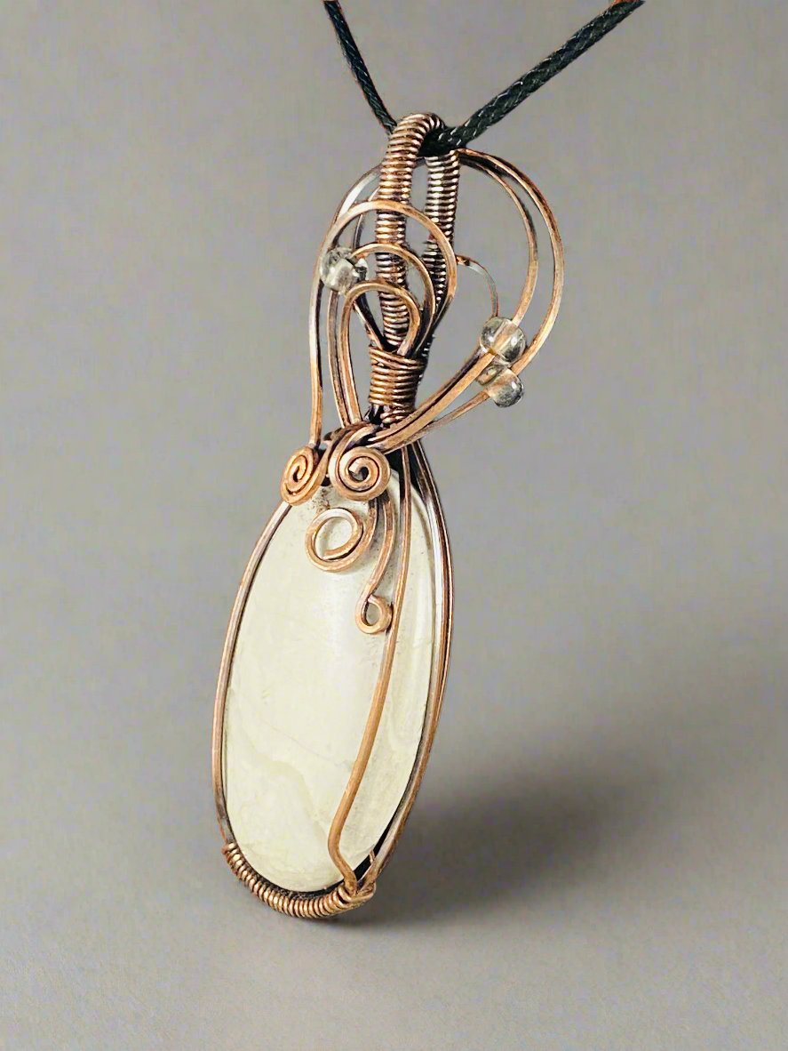 Copper Wire Wrapped White Howlite