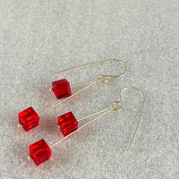 Red Crystal Cube Earrings