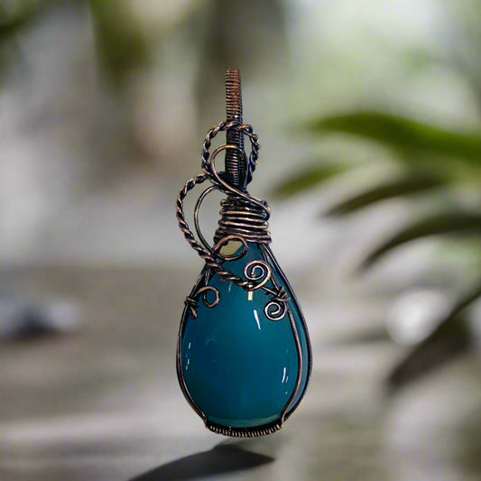 Copper Wire Wrapped Chalcedony Pendant