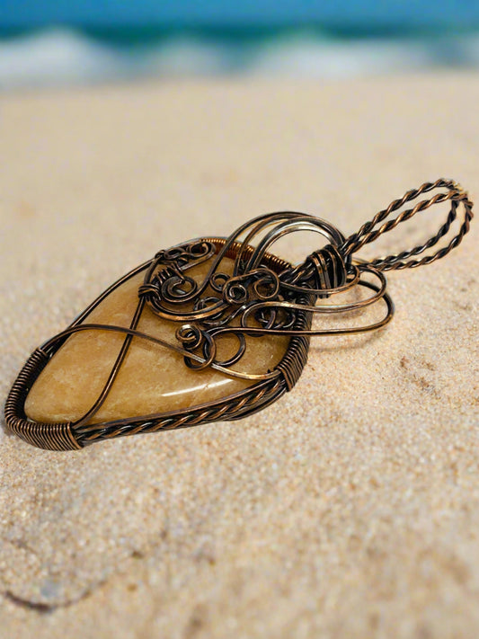 Peach Moonstone Copper Wire Wrapped Pendant