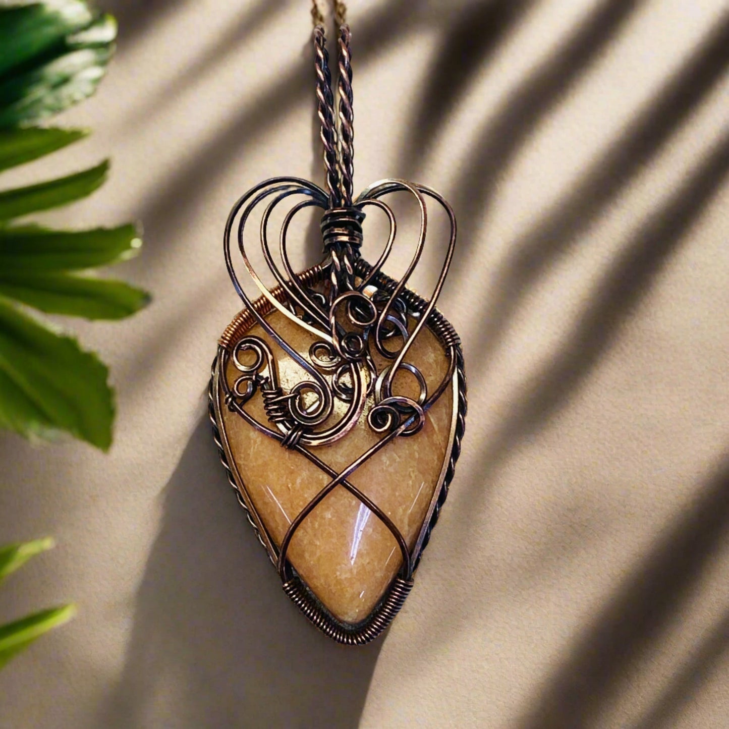 Peach Moonstone Copper Wire Wrapped Pendant