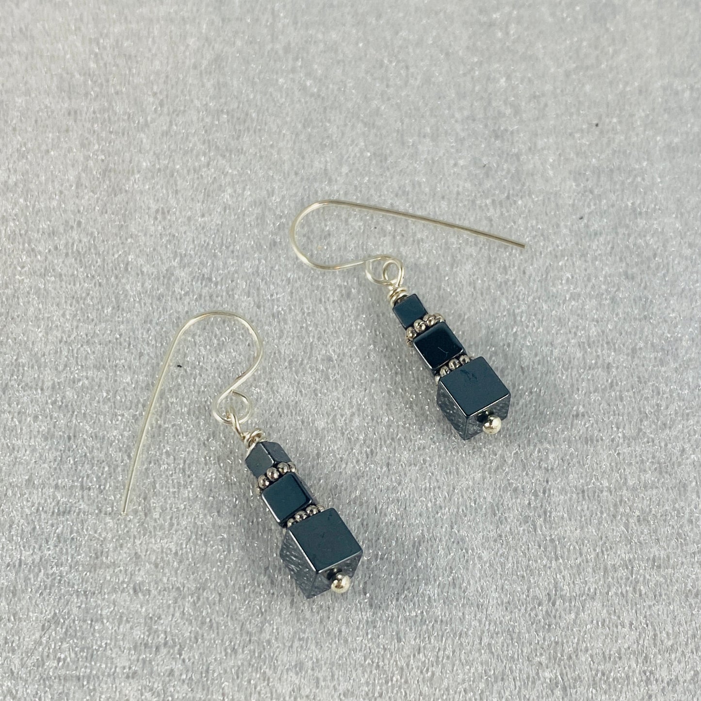 Hematite Cube Tower Earrings