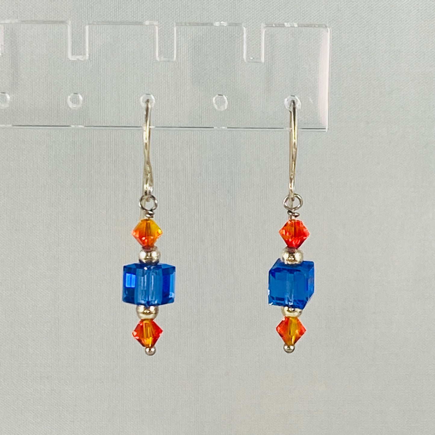 Orange and Blue Crystal Earrings