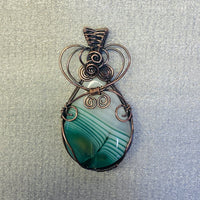 Banded Agate Copper Wire Wrapped Pendant