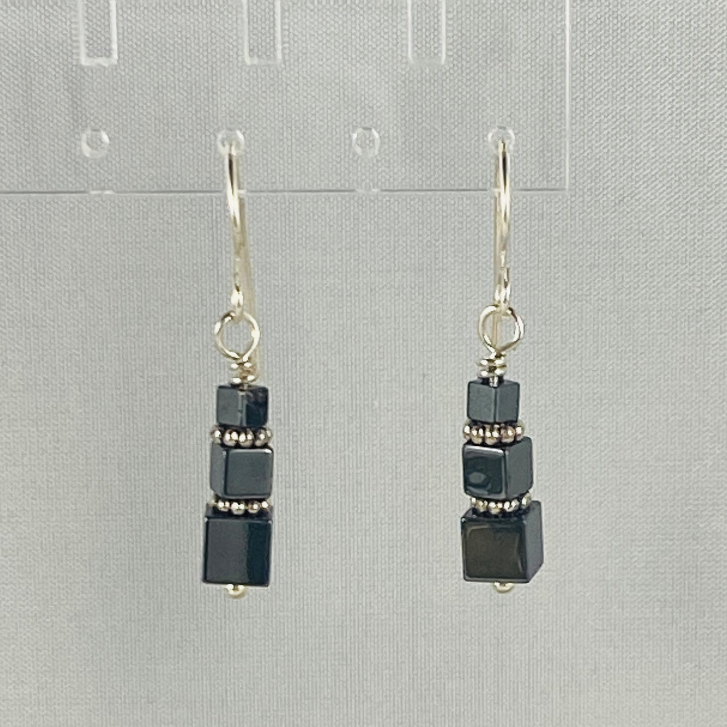 Hematite Cube Tower Earrings