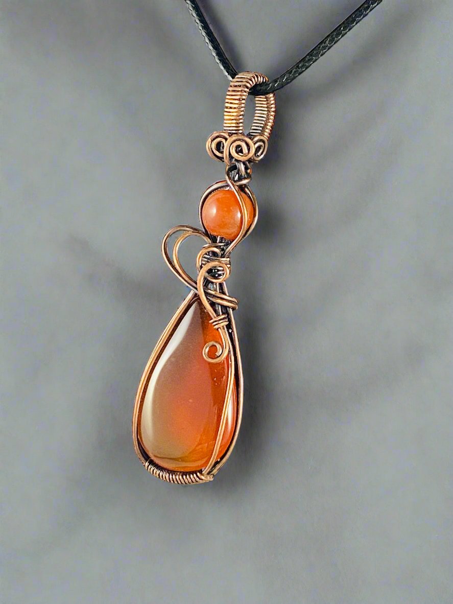 Copper Wire Wrapped Red Onyx