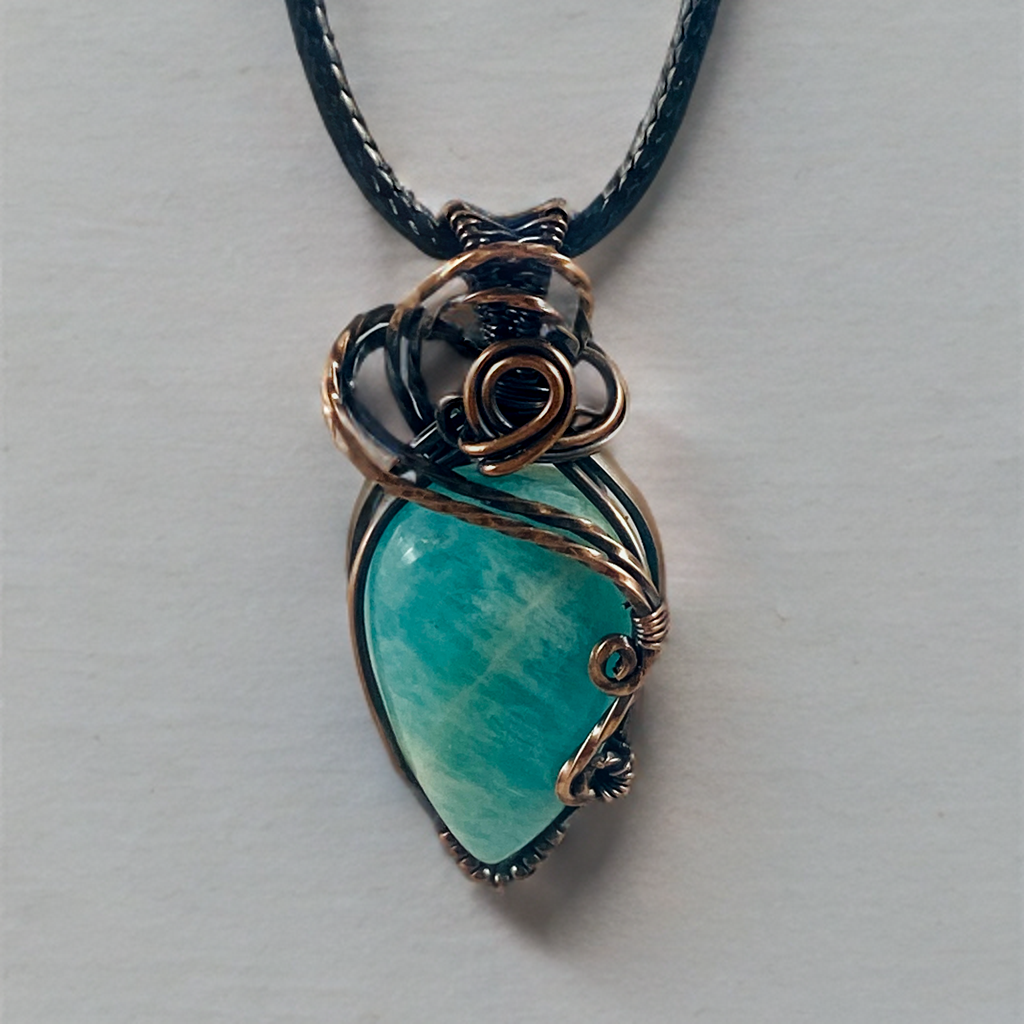 Antique Copper Amazonite Wire Wrapped Pendant