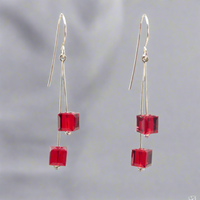 Red Crystal Cube Earrings