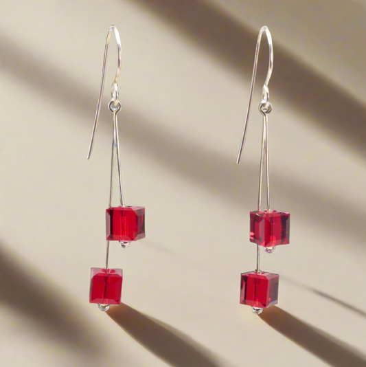 Red Crystal Cube Earrings